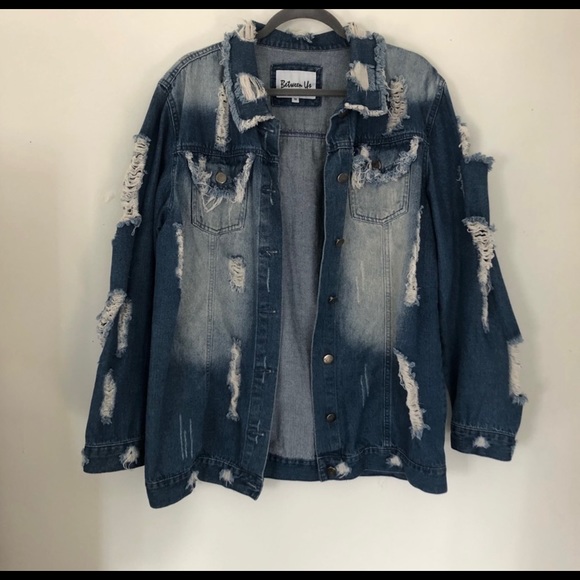 Plus Size Distressed Jean Jacket - Picture 2 of 7